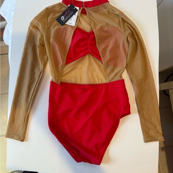 Kiss Red and Tan Women Swim One Piece - Picture 6 of 7